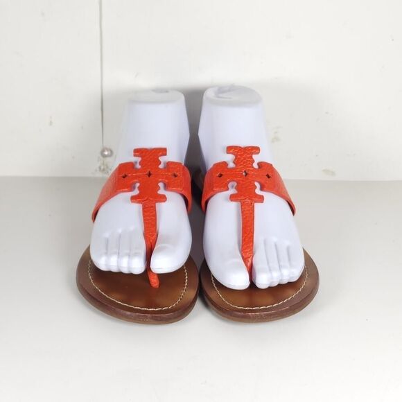 Tory Burch Women's Moore US 7M Corral Leather Slip On Flat Thong Sandals Shoes - Picture 3 of 16